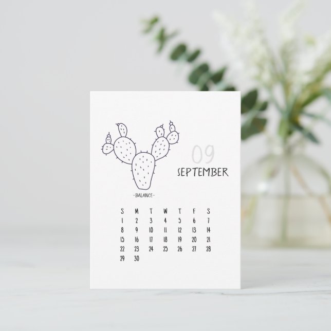 September Customizable Cactus 2024 Calendar Card (Standing Front)