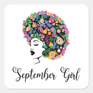 September Girl Colourful Birthday Square Sticker