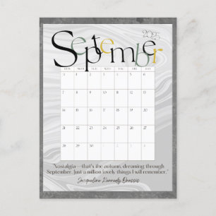 September Grey Modern Monthly Calendar 2025 Postcard