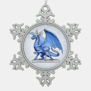 September’s Birthstone Dragon: Sapphire Snowflake Pewter Christmas Ornament