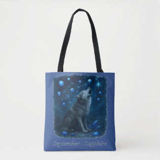 September Sapphire – Celestial Wolf Tote Bag