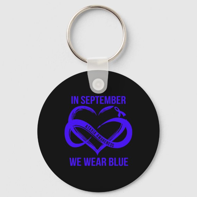 September We Wear Blue Ataxia Awareness Ribbon  Keychain (Front)