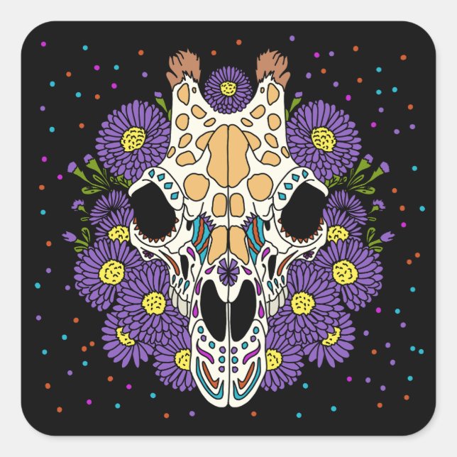 September's Aster & Giraffe Skull Square Sticker (Front)