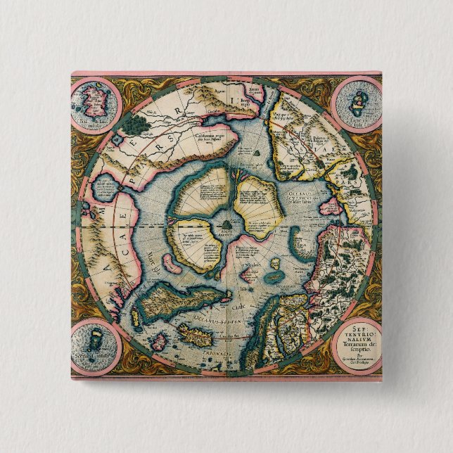 Septentrionalium terrarum descriptio, map of the A 2 Inch Square Button (Front)