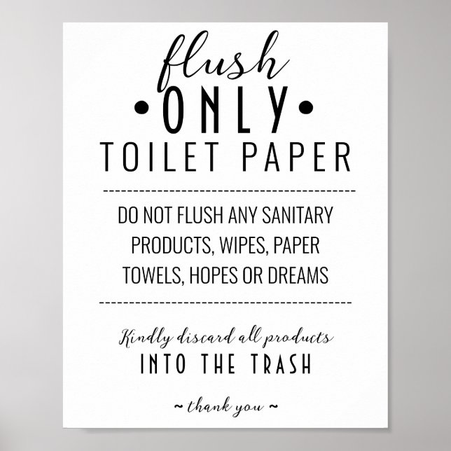 Septic System Sign, Do Not Flush Sanitary Items, H Poster (Front)
