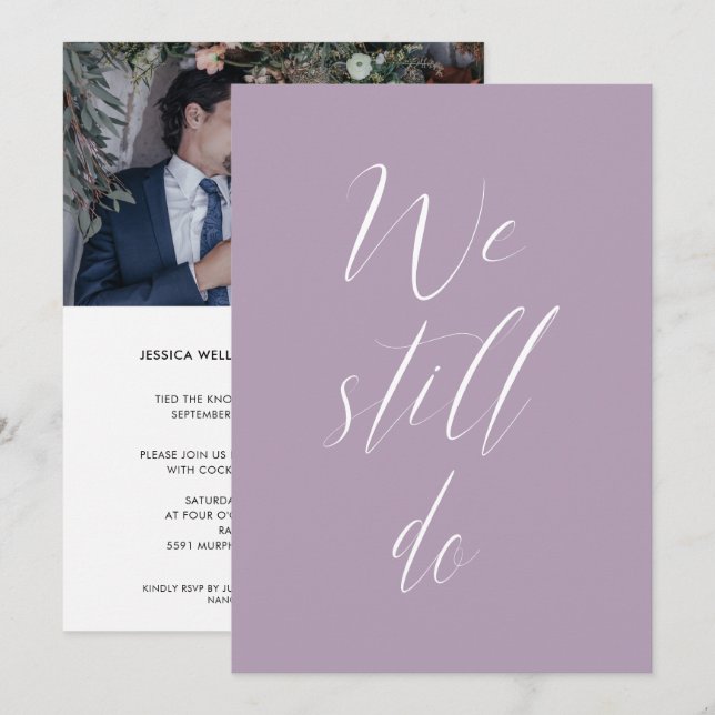 Sequel Wedding Purple Lilac We Still Do Photo Invitation (Front/Back)