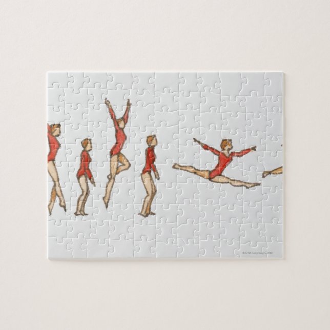 Sequence of illustrations showing female gymnast jigsaw puzzle (Horizontal)