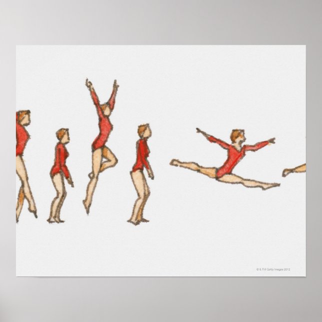 Sequence of illustrations showing female gymnast poster (Front)
