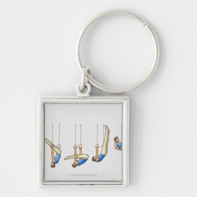 Sequence of illustrations showing male gymnast 2 keychain (Front)