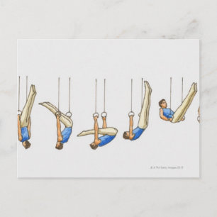 Sequence of illustrations showing male gymnast 2 postcard