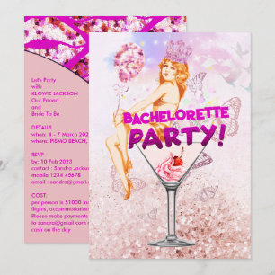 Sequence Pink Glitzy Bachelorette Party Invitation