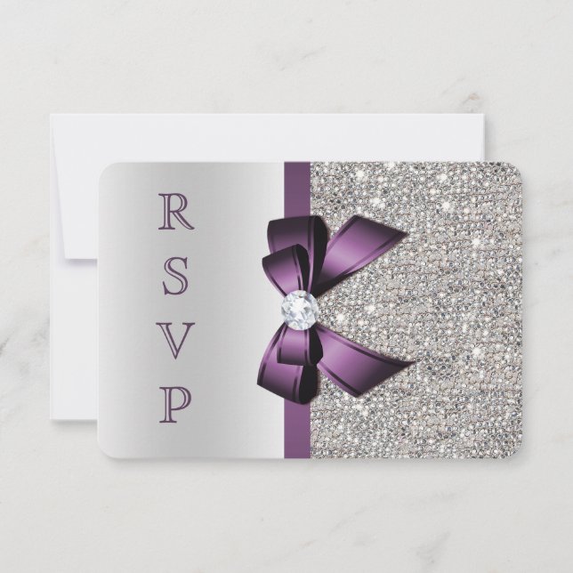 Séquences d'argent violet Faux Bow Diamond RSVP (Devant)
