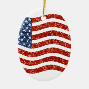 sequin american flag ceramic ornament