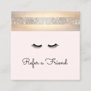 Sequin and Gold Pink Eyelash Extensions Referral Card