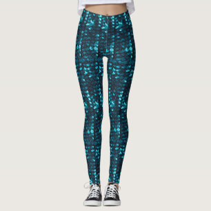 Séquin Bleu Motif Yoga Courir des Leggings Stretch