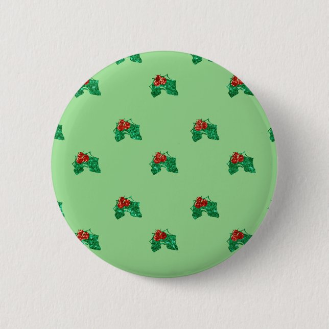 sequin christmas Holly 2 Inch Round Button (Front)