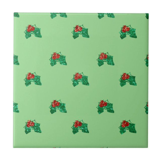 sequin christmas Holly Tile (Front)