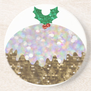 sequin christmas puddings coaster