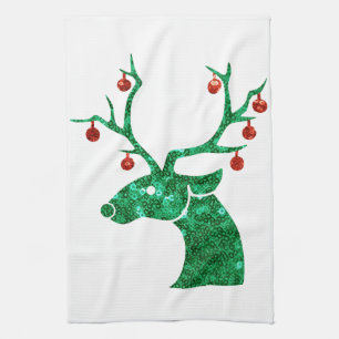 sequin christmas reindeer kitchen towel