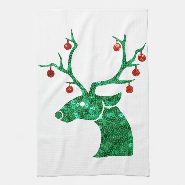 sequin christmas reindeer kitchen towel (Vertical)