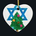 sequin christmukkah hanukkah ceramic ornament<br><div class="desc">christmukkah, "star of david", "christmas tree", christmas, xmas, "ugly christmas", interfaith, "inter faith", christian, chrismukkah, hanukkah, chanukkah glitter, sequins, jewish, holidays, jew, neon pink blue white blank</div>