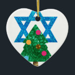 sequin christmukkah hanukkah ceramic ornament<br><div class="desc">christmukkah, "star of david", "christmas tree", christmas, xmas, "ugly christmas", interfaith, "inter faith", christian, chrismukkah, hanukkah, chanukkah glitter, sequins, jewish, holidays, jew, neon pink blue white blank</div>