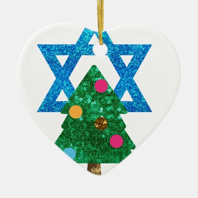 sequin christmukkah hanukkah ceramic ornament (Front)