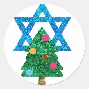 sequin christmukkah hanukkah classic round sticker