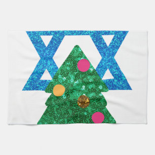 sequin christmukkah hanukkah kitchen towel