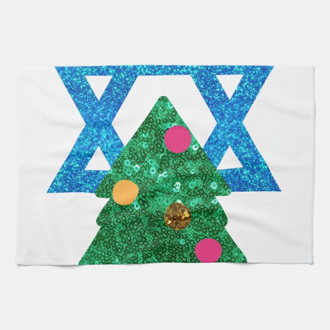 sequin christmukkah hanukkah kitchen towel (Horizontal)