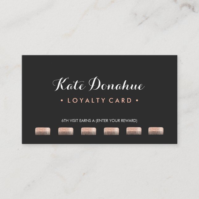 Sequin Comb Hair Stylist 6 Punch Customer Loyalty Card (Front)