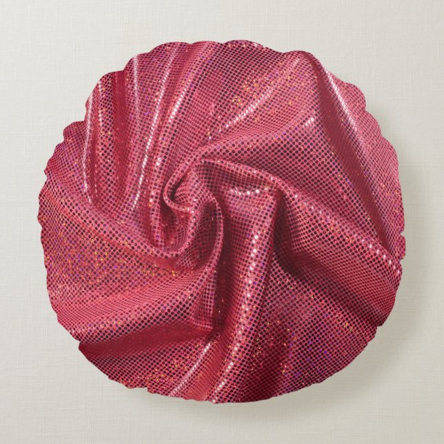 Sequin glitter look red pink round pillow (Front)
