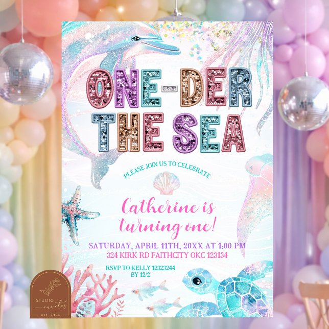 sequin glitter ONEder the sea birthday invitation (Creator Uploaded)