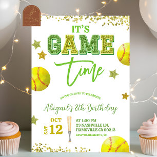 Sequin Glitter Softball Girl birthday invitat Invitation