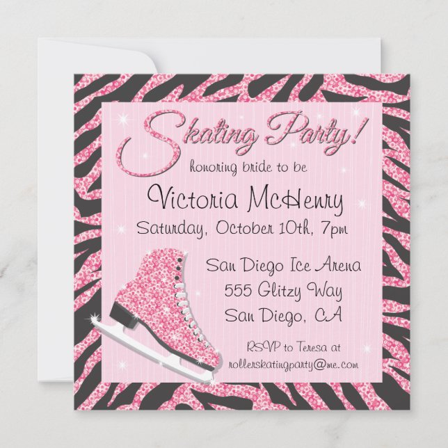 Séquin Glittering Ice Skate Party Invitations (Devant)