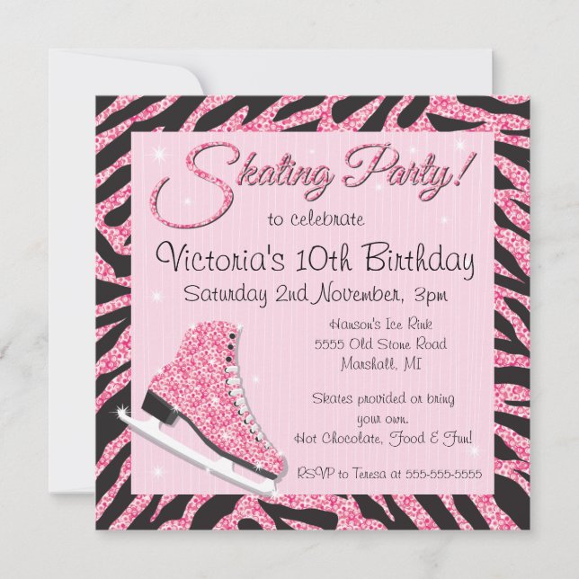 Séquin Glittering Ice Skate Party Invitations (Devant)
