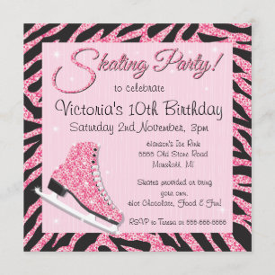 Sequin Glittering Ice Skating Party Invitations
