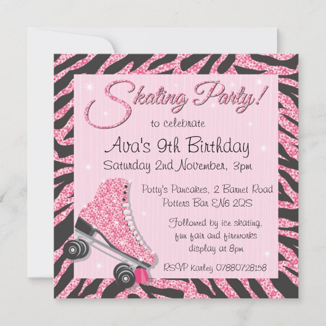 Sequin Glittering Roller Skating Party Invitations (Front)