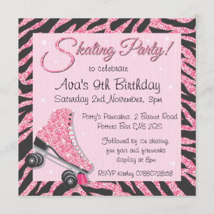 Sequin Glittering Roller Skating Party Invitations