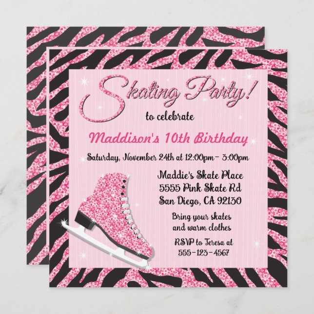 Sequin Glittering Roller Skating Party Invitations (Front/Back)