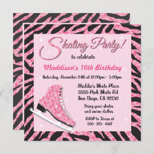 Sequin Glittering Roller Skating Party Invitations