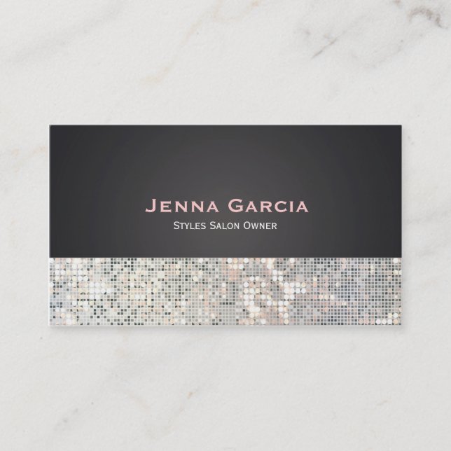 Sequin Glitzy Glam Carte de visite de charbon noir (Devant)