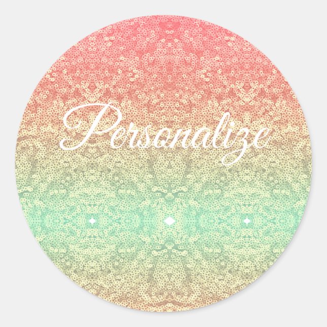 Sequin lace pattern gradient cute pink gold green classic round sticker (Front)