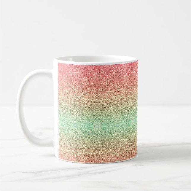 Sequin lace pattern gradient pink gold green coffee mug (Left)