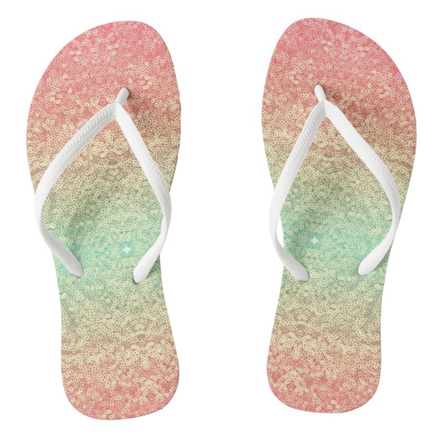 Sequin lace pattern gradient pink gold green flip flops (Footbed)