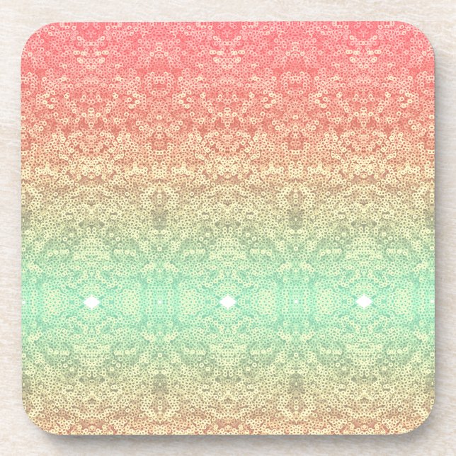 Sequin lace pattern ombre peach gold green coaster (Front)