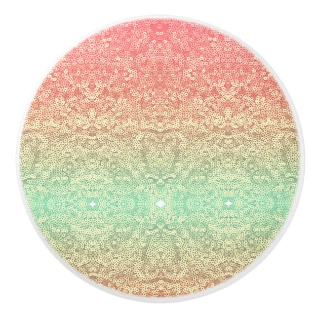 Sequin lace pattern ombre peach gold green girly ceramic knob (Front)