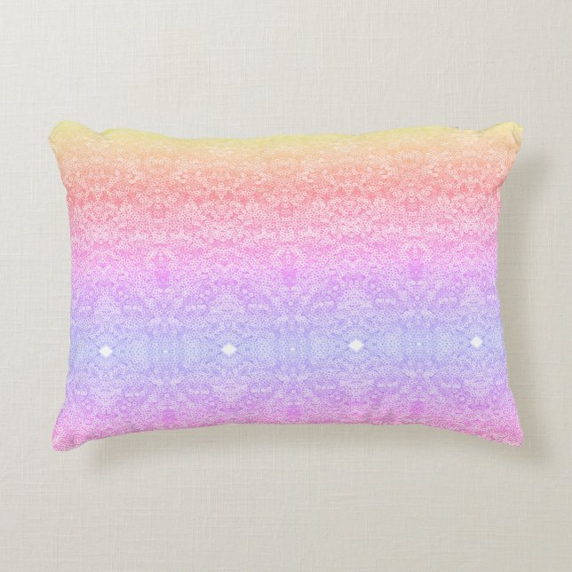 Sequin lace striped ombre pink gold purple peach accent pillow (Front)