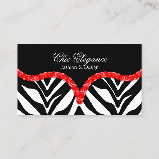 Sequin Look Zebra Leopard Print Business Card (Front)
