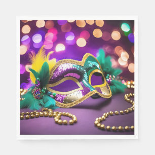 Sequin Mardi Gras Mask With Beads Napkin